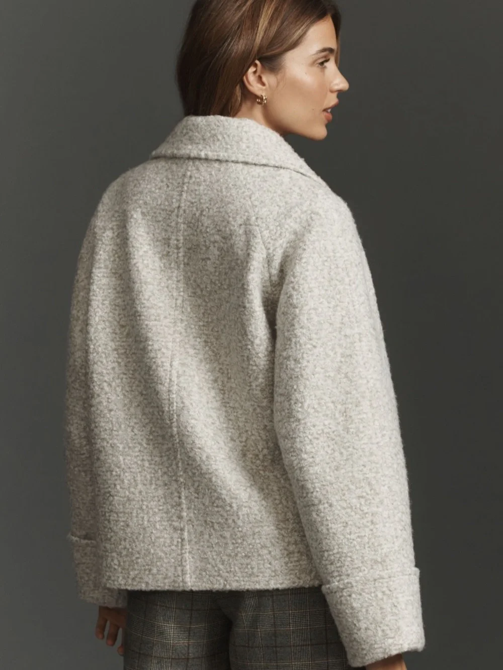 Anthropologie Bouclé Short Coat Oversized Jacket Double Breasted Women's size L - Picture 2 of 14